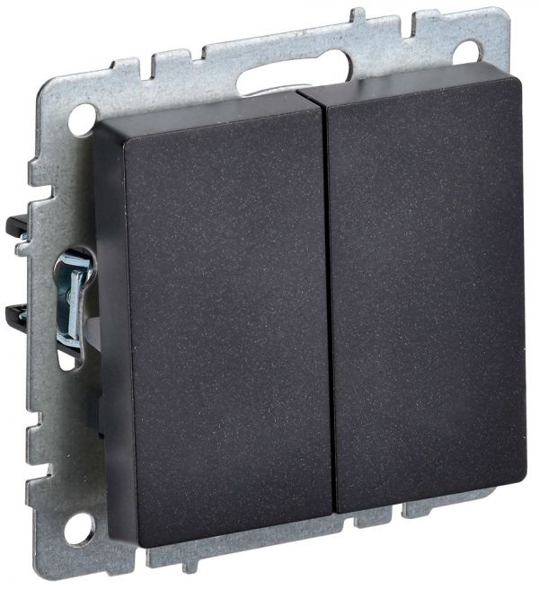 BRITE Выключатель двухклавишный проходной 10А ВС10-2-6-БрЧ черный