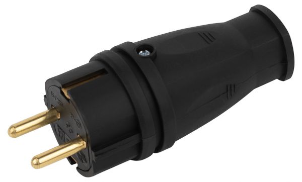 Вилка каучуковая c заземлением 16А IP44 прямая черная VX10-B-IP44
