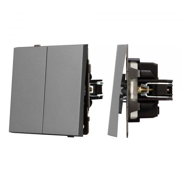 Механизм выключателя двухклавишный проходной SWT-TENDO-MKP2-PL-GR 230V, 10A, Серый, 1 пост