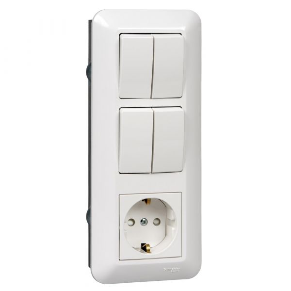 Прима С/У БЛОК: розетка с заземлением + выключатель двухклавишный + выключатель двухклавишный белый