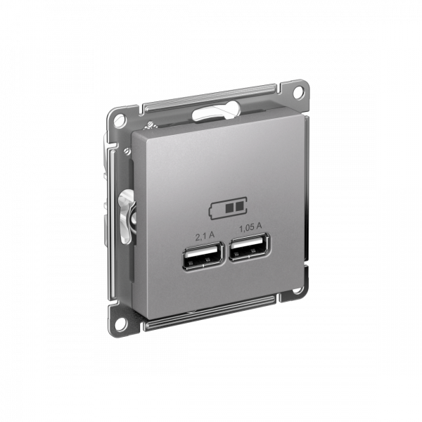 Розетка ATLASDESIGN USB 5В 1 порт x 2,1 А 2 порта х 1,05 А,механизм алюминий