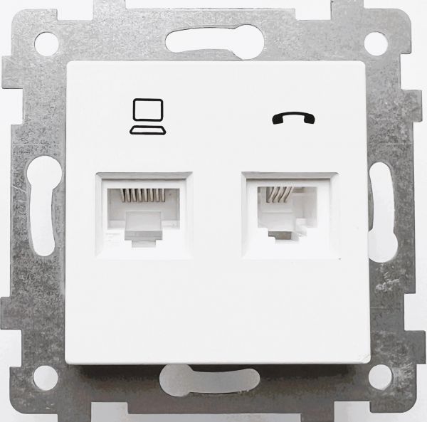 Мария Механизм розетки низковольтной ПК/ТЛФ 2 гнезда скр.уст. РКТ2-465 белый