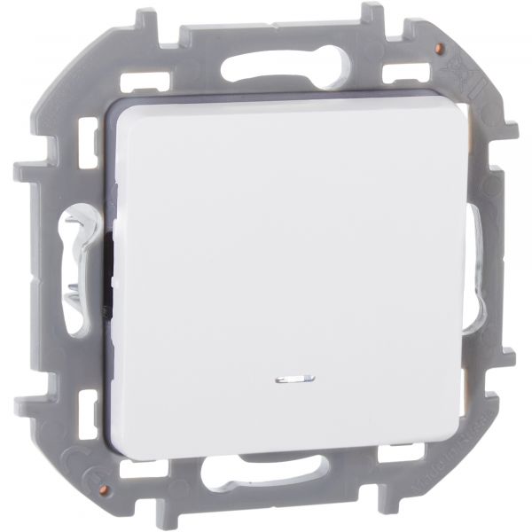 Выключатель 1-клавишный с подсветкой/индикацией 10АХ безвинтовое крепление белый INSPIRIA