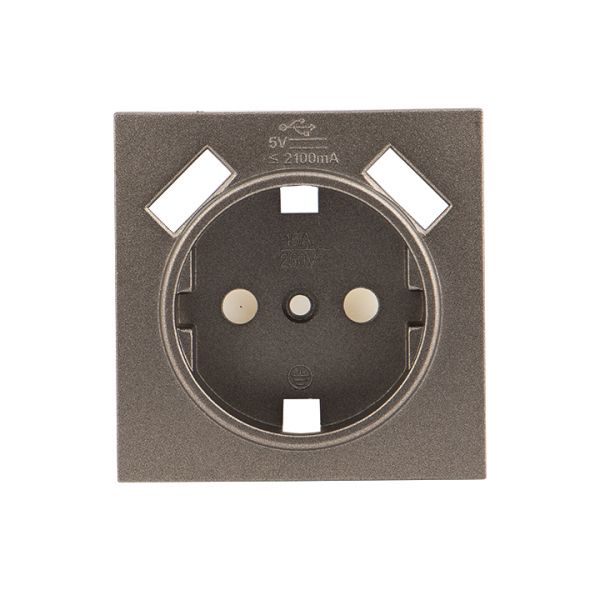 Валенсия лицевая панель розетки 1-местной с/з 16А графит с защ. штор. с 2 USB 2,1А