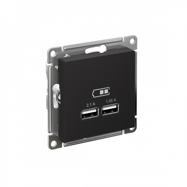 Розетка ATLASDESIGN USB 5В 1 порт x 2,1 А 2 порта х 1,05 А механизм карбон