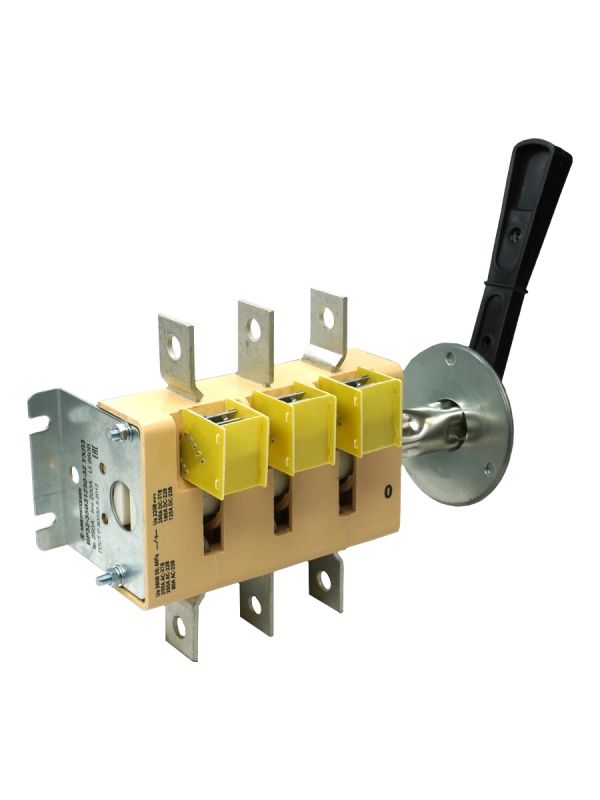 Рубильник ВР32-31В31250-32 УХЛ3 100А съемная боковая смещенная рукоятка 3-х полюсный на одно направление с дугогасительными камерами IP32