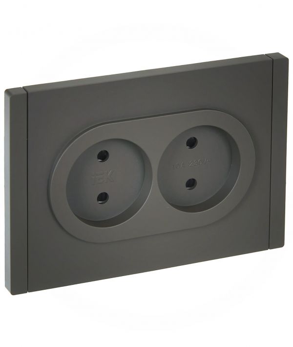 FORTE&PIANO Розетка 2-местная без заземления с защитными шторками безвинтовое крепление 10А FP325 серый IEK