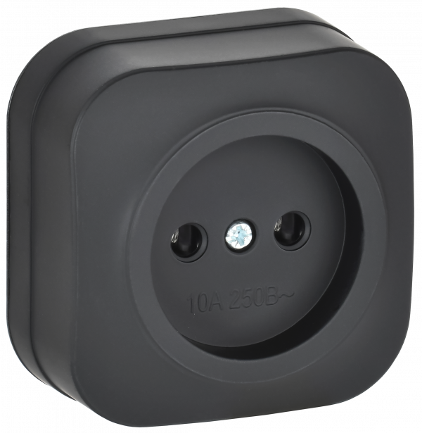 GLORY Розетка 1-местная для открытой установки без заземления без защитных шторок 10А РС20-2-ХЧм черный матовый IEK