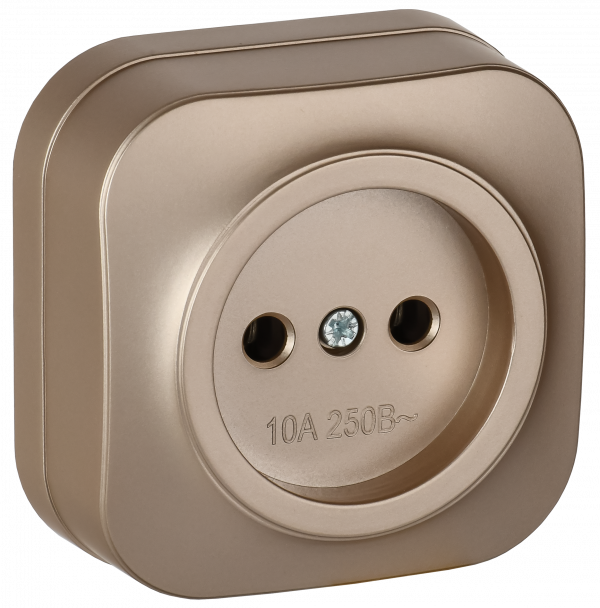 GLORY Розетка 1-местная для открытой установки без заземления без защитных шторок 10А РС20-2-ХШм шампань матовый IEK