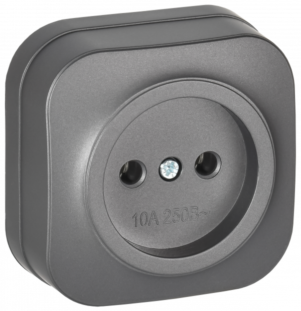 GLORY Розетка 1-местная для открытой установки без заземления без защитных шторок 10А РС20-2-ХСм сталь матовый IEK