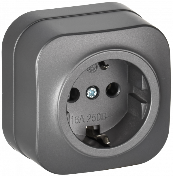 GLORY Розетка 1-местная для открытой установки с заземлением без защитных шторок 16А РС20-3-ХСм сталь матовый IEK