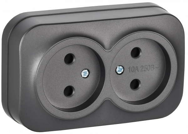 GLORY Розетка 2-местная для открытой установки без заземления без защитных шторок 10А РС22-2-ХСм сталь матовый IEK