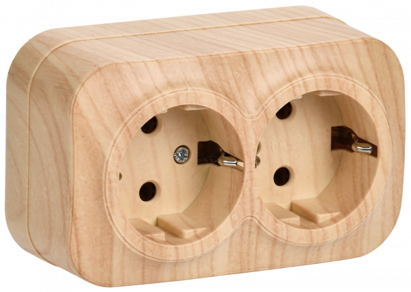 GLORY Розетка двухместная наружная с заземлением сосна