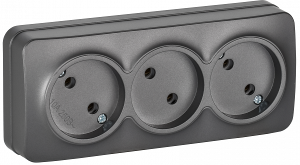 GLORY Розетка 3-местная для открытой установки без заземления без защитных шторок 10А РС23-2-ХСм сталь матовый IEK