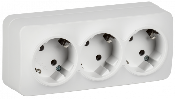 GLORY Розетка 3-местная для открытой установки с заземлением без защитных шторок 16А РС23-3-ХБм белый матовый IEK