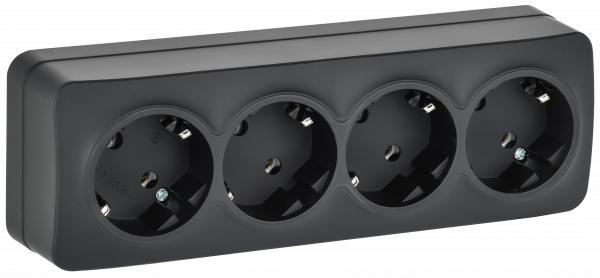 GLORY Розетка 4-местная для открытой установки с заземлением без защитных шторок 16А РС24-3-ХЧм черный матовый IEK