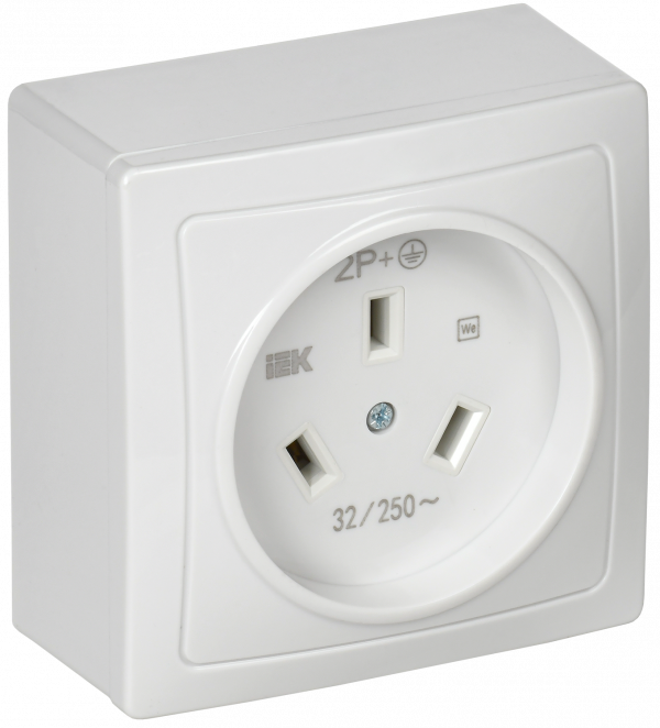 Розетка разборная для плиты с з/к открытой        установки белая 32А Рпл10-К IEK