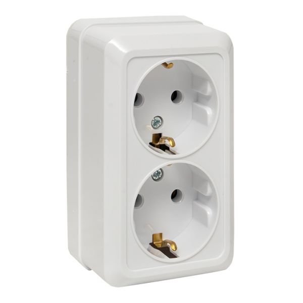 Рим Розетка двойная 16А с заземлением белая