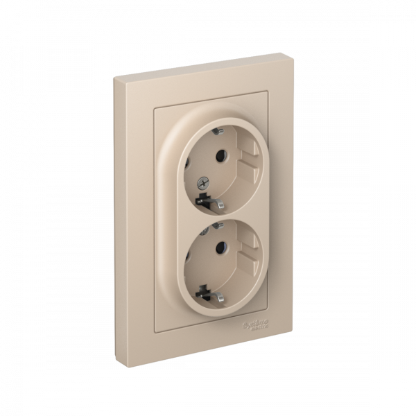 ATLASDESIGN РОЗЕТКА двойная с заземлением со шторками, 16А, в сборе, ПЕСОЧНЫЙ
