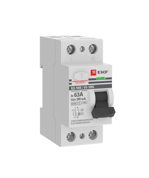 Устройство защитного отключения ВД-100 (S) 2P 63А 300мА тип АС эл-мех 6кА EKF PROxima
