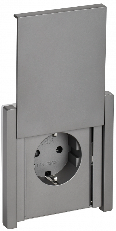 FORTE&PIANO Розетка 1-местная с заземлением с защитными шторками и крышкой безвинтовое крепление 16А IP44 FP519 сталь IEK