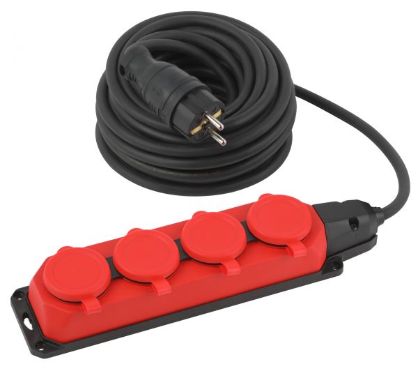 Удлинитель силовой UK-4e-3x1,5-10m-IP44KG с заземлением 4 розетки каучук 10м КГ 3х1,5мм2 IP44