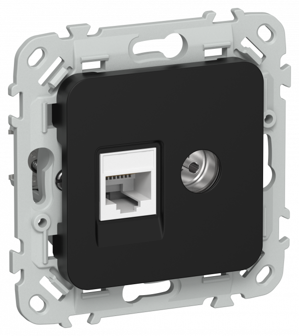 FLITE Розетка 2-местная RJ45/TV категория 5Е UTP РКТВ5е-2-0-ФлЧ черный IEK