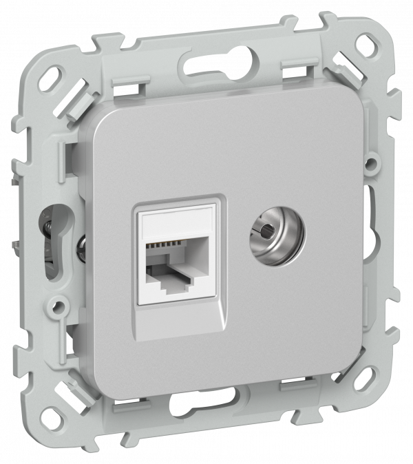 FLITE Розетка 2-местная RJ45/TV категория 5Е UTP РКТВ5е-2-0-ФлА алюминий IEK