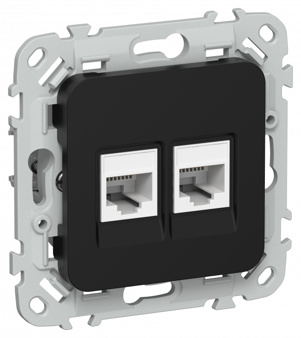 FLITE Розетка 2-местная компьютерная RJ45 категория 5Е UTP РК5е-2-0-ФлЧ черный IEK