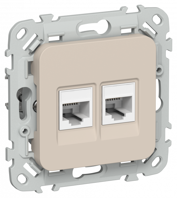 FLITE Розетка 2-местная компьютерная RJ45 категория 5Е UTP РК5е-2-0-ФлЛ льняной IEK