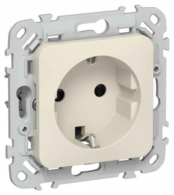 FLITE Розетка с заземлением с защитными шторками безвинтовое крепление 16А РСш11-1-ФлСл сливочный IEK