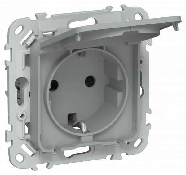 FLITE Розетка с заземлением с защитными шторками и крышкой безвинтовое крепление 16А IP44 РСшкр11-1-44-ФлС серый IEK