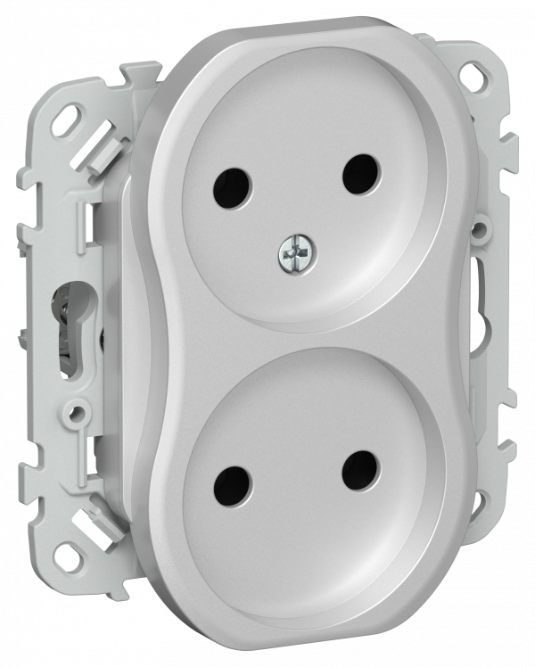 FLITE Розетка 2-местная без заземления без защитных шторок безвинтовое крепление 10А РС02-1-ФлА алюминий IEK