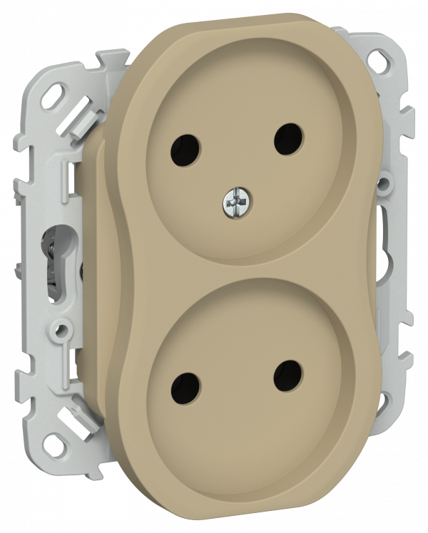 FLITE Розетка 2-местная без заземления без защитных шторок безвинтовое крепление 10А РС02-1-ФлХ хаки IEK