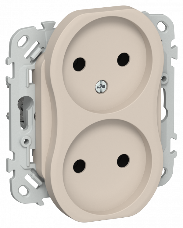 FLITE Розетка 2-местная без заземления без защитных шторок безвинтовое крепление 10А РС02-1-ФлЛ льняной IEK