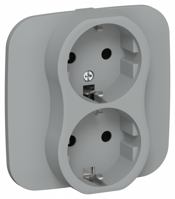 FLITE Розетка 2-местная с заземлением без защитных шторок безвинтовое крепление 16А в сборе РС12-1-А-ФлС серый IEK