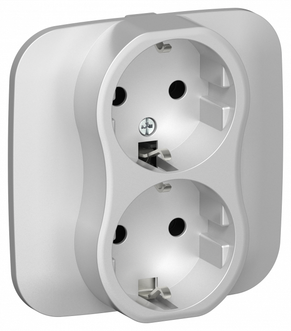 FLITE Розетка 2-местная с заземлением без защитных шторок безвинтовое крепление 16А в сборе РС12-1-А-ФлА алюминий IEK