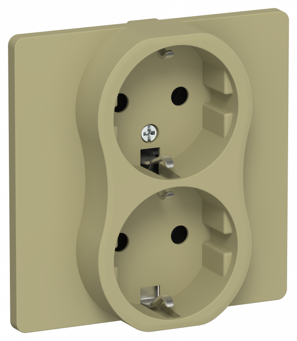 FLITE Розетка 2-местная с заземлением без защитных шторок безвинтовое крепление 16А в сборе РС12-1-К-ФлО оливковый IEK