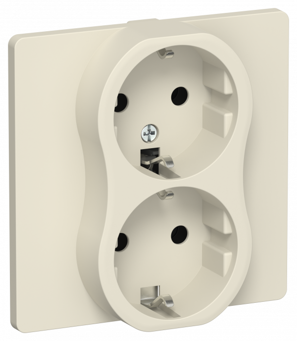 FLITE Розетка 2-местная с заземлением без защитных шторок безвинтовое крепление 16А в сборе РС12-1-К-ФлСл сливочный IEK
