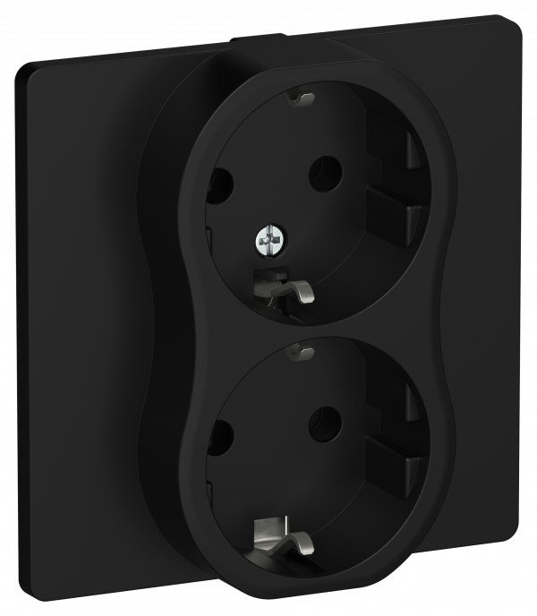 FLITE Розетка 2-местная с заземлением без защитных шторок 16А в сборе РС12-0-К-ФлЧ черный IEK
