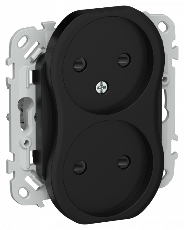 FLITE Розетка 2-местная без заземления с защитными шторками безвинтовое крепление 10А РСш02-1-ФлЧ черный IEK