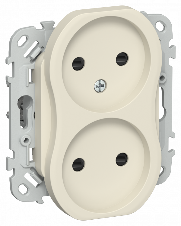 FLITE Розетка 2-местная без заземления с защитными шторками безвинтовое крепление 10А РСш02-1-ФлСл сливочный IEK