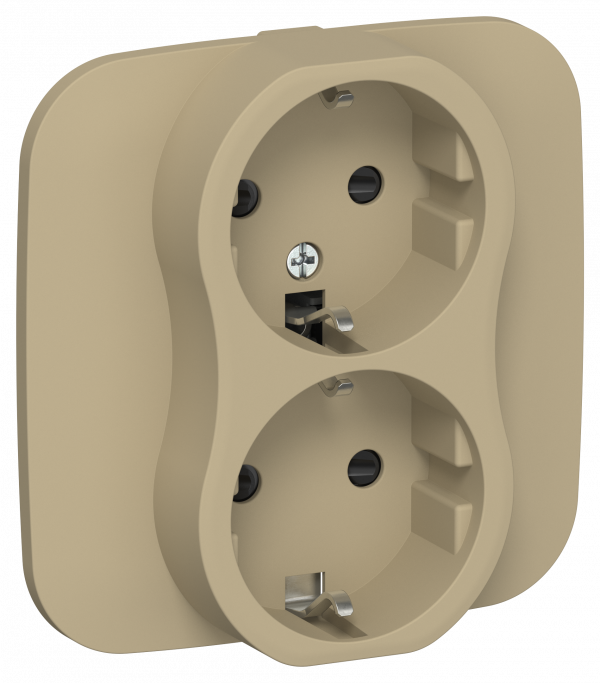 FLITE Розетка 2-местная с заземлением с защитными шторками безвинтовое крепление 16А в сборе РСш12-1-А-ФлХ хаки IEK