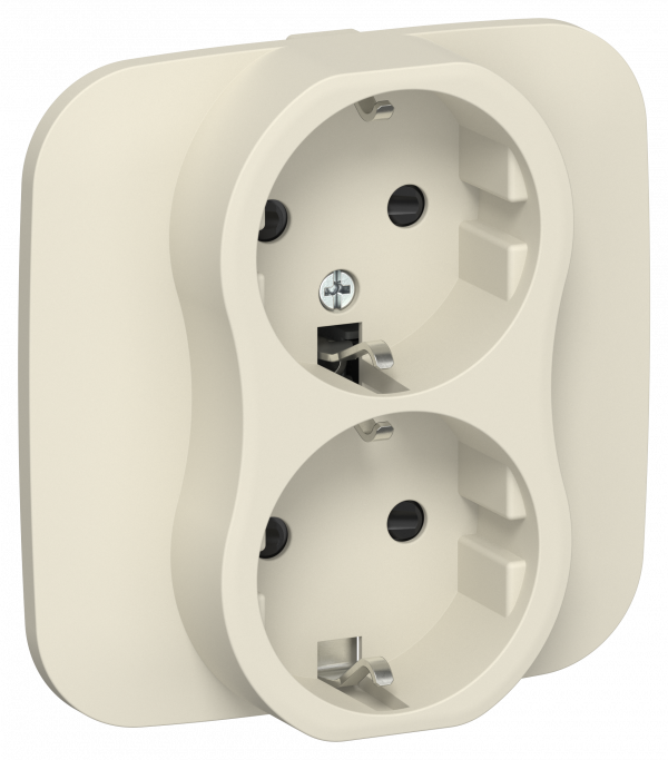 FLITE Розетка 2-местная с заземлением с защитными шторками безвинтовое крепление 16А в сборе РСш12-1-А-ФлСл сливочный IEK