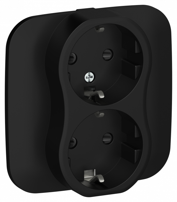 FLITE Розетка 2-местная с заземлением с защитными шторками 16А в сборе РСш12-0-А-ФлЧ черный IEK