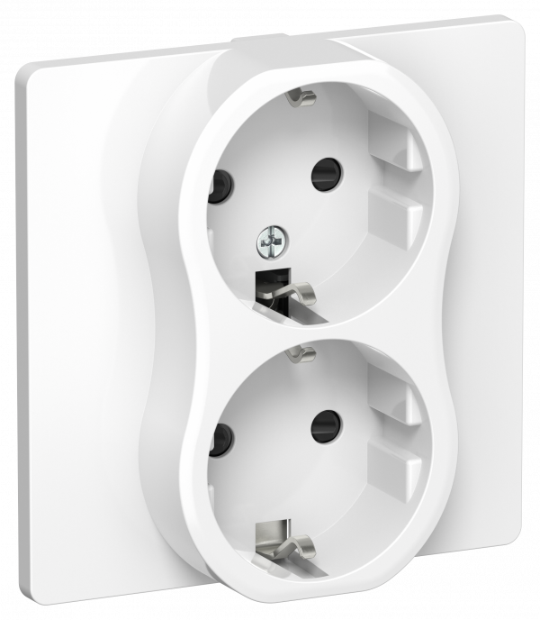 FLITE Розетка 2-местная с заземлением с защитными шторками безвинтовое крепление 16А в сборе РСш12-1-К-ФлБ белый IEK