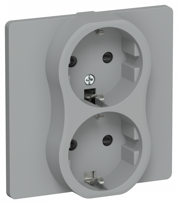 FLITE Розетка 2-местная с заземлением с защитными шторками безвинтовое крепление 16А в сборе РСш12-1-К-ФлС серый IEK