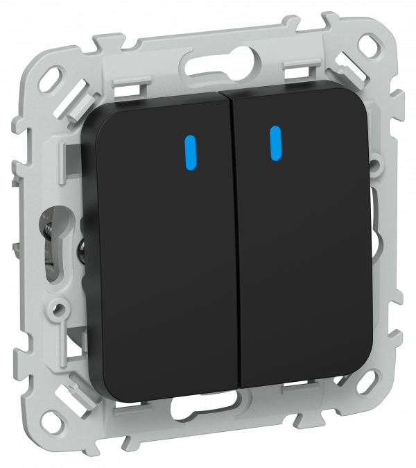 FLITE Выключатель 2-клавишный с индикацией 10А ВС12-1-1-ФлЧ черный IEK