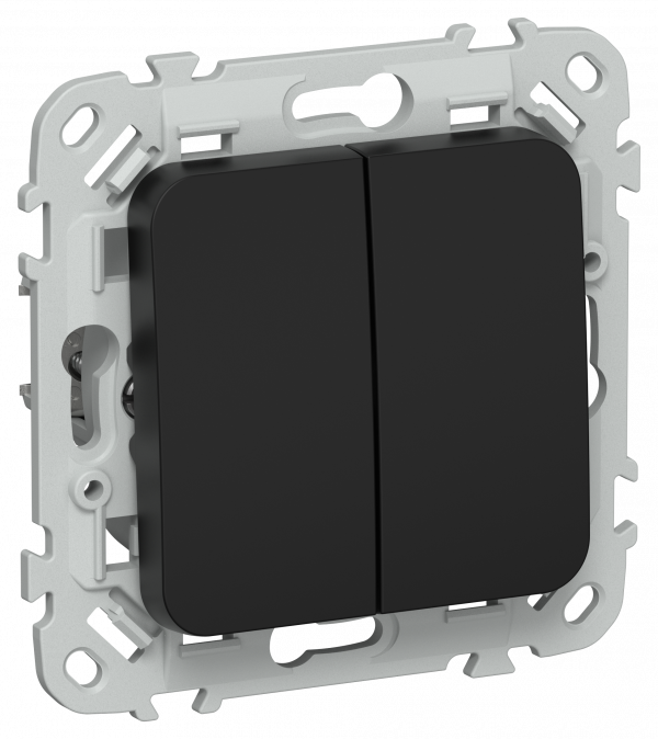 FLITE Выключатель 2-клавишный проходной 10А ВС62-1-0-ФлЧ черный IEK