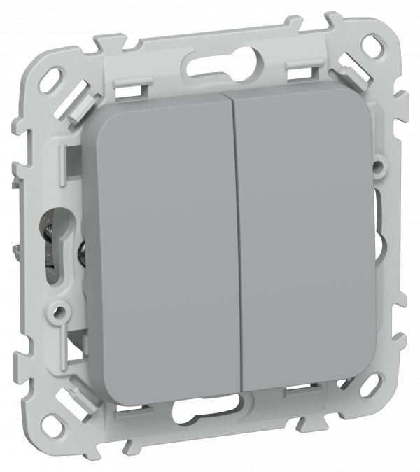 FLITE Выключатель 2-клавишный проходной 10А ВС62-1-0-ФлС серый IEK